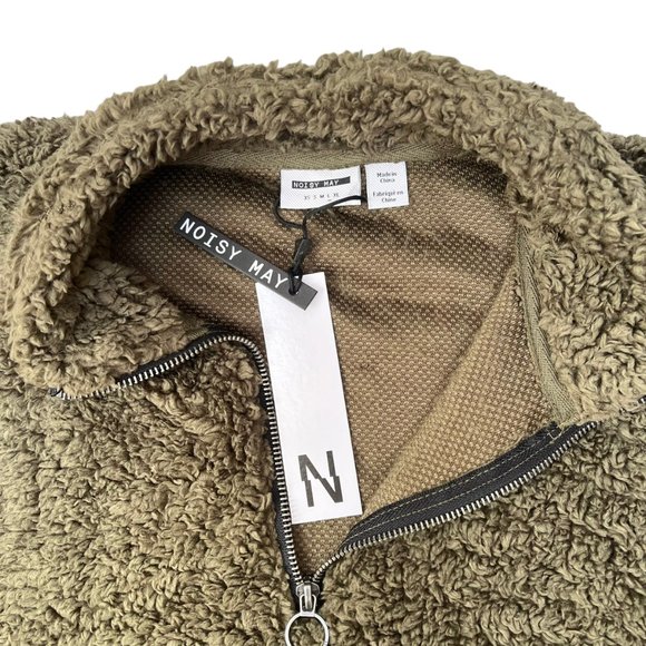 Noisy May Khaki Lea Teddy Long Sleeve Pullover Women's Size L - Picture 2 of 11